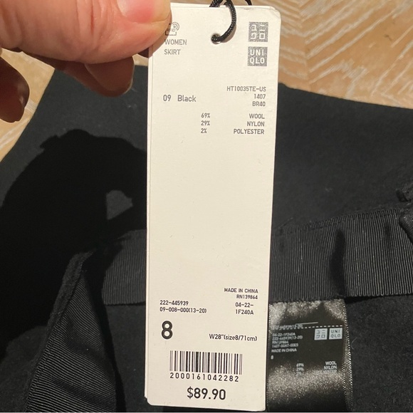 UNIQLO +J Double Face Black Wool Skirt Pocket - Picture 7 of 8